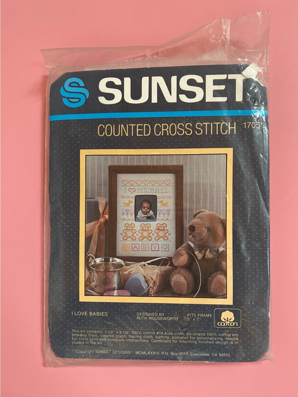 Vintage Counted Cross Stitch Kit - “I Love Babies” by Sunset